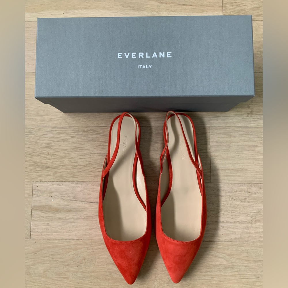 NEW IN BOX Everlane Red Suede Sling Mules - Size 10